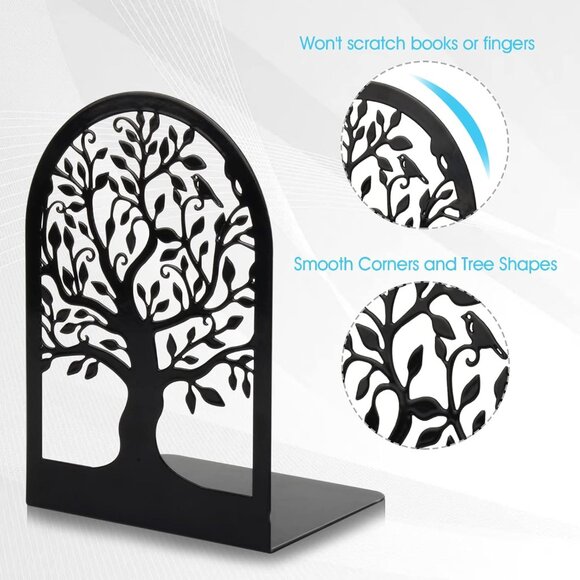 Book Ends, Metal Bookends for Shelves Decorative, Tree Stopper for Heavy Books, - Picture 4 of 7